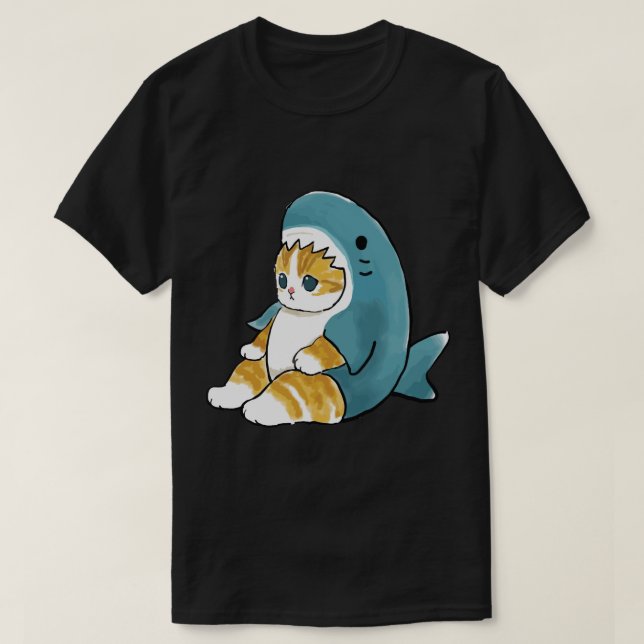 Camiseta Mofu Sand Cute Cat Dibujando En Un Traje De Tiburó (Diseño del anverso)