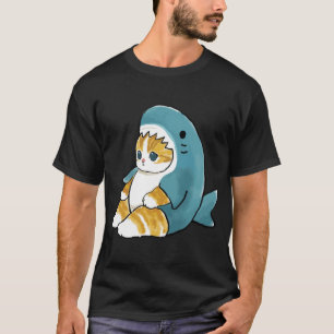 Camiseta Mofu Sand Cute Cat Dibujando En Un Traje De Tiburó