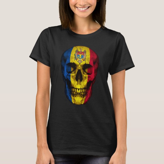Camiseta Moldova Flag Skull Moldovan Roots Proud Patriotic (Anverso)
