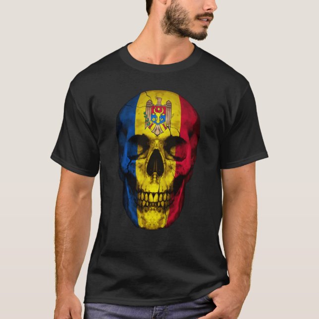 Camiseta Moldova Flag Skull Moldovan Roots Proud Patriotic (Anverso)