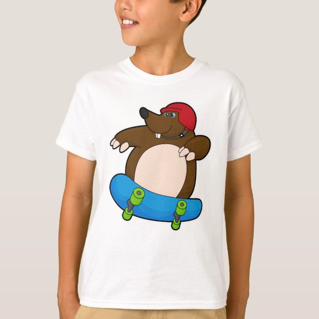 Camiseta Mole como Skater con Skateboard y Helmet (Anverso)