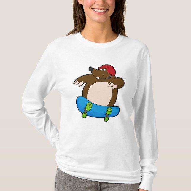 Camiseta Mole como Skater con Skateboard y Helmet (Anverso)