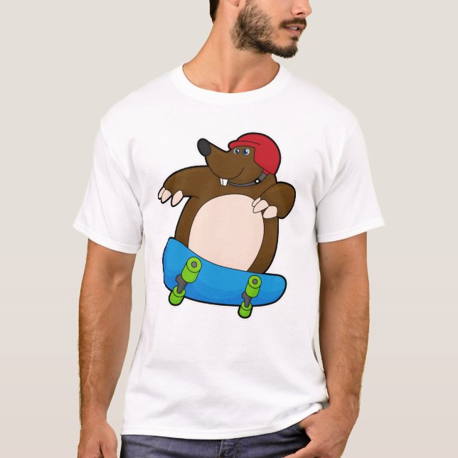 Camiseta Mole como Skater con Skateboard y Helmet (Anverso)
