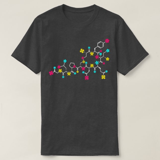 Camiseta Molécula de oxitocina y flores aman a los químicos (Diseño del anverso)