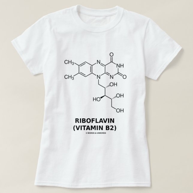 Camiseta Molécula química de la riboflavina (vitamina B2) (Diseño del anverso)