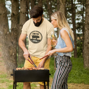 Camiseta Molestias en el logotipo vintage BBQ Black Tan Pig