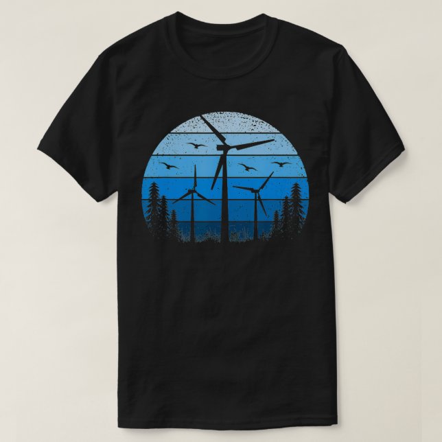 Camiseta Molino de viento de energía renovable verde retro (Diseño del anverso)