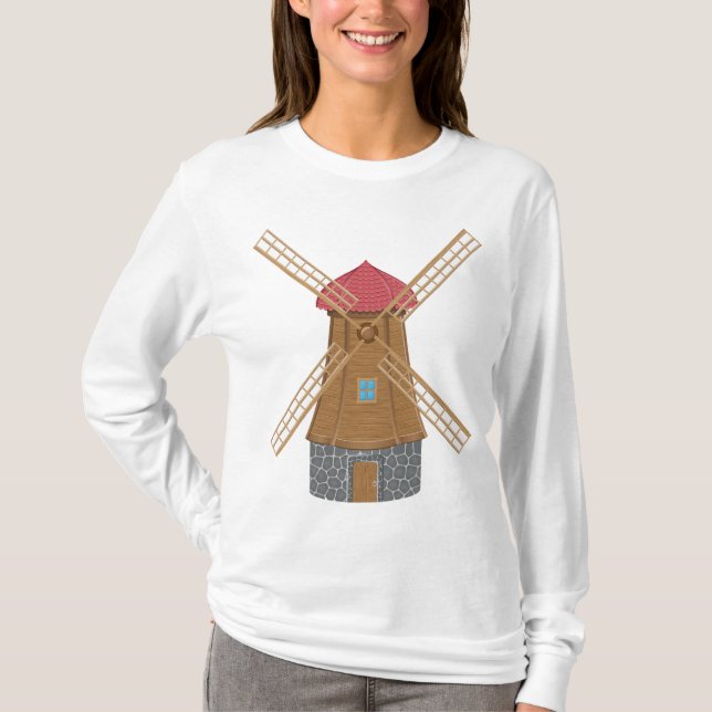 Camiseta Molino de viento de madera rústico tradicional (Anverso)