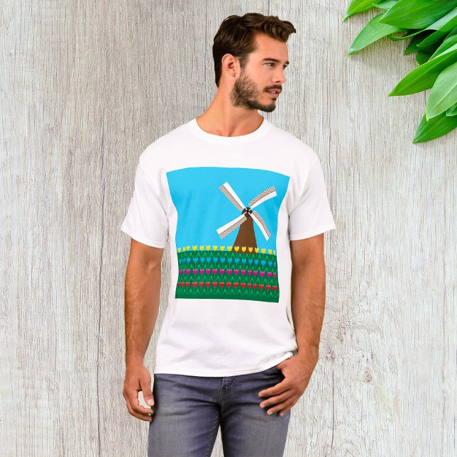Camiseta Molino de viento entre las flores de tulipán (Subido por el creador)