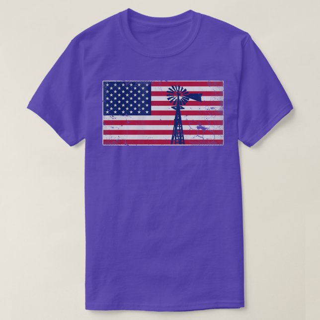 Camiseta Molino de viento Patriótico Americano Bandera 4 de (Diseño del anverso)