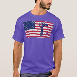Camiseta Molino de viento Patriótico Americano Bandera 4 de