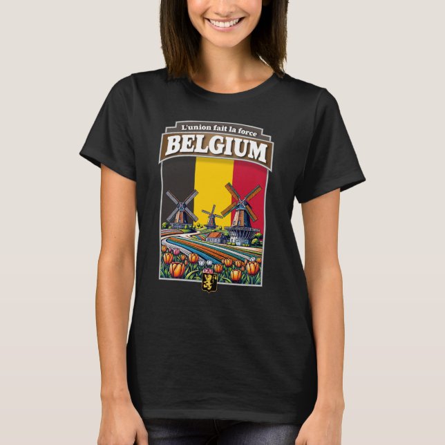 Camiseta Molinos de viento de Bélgica y tulipanes (Anverso)