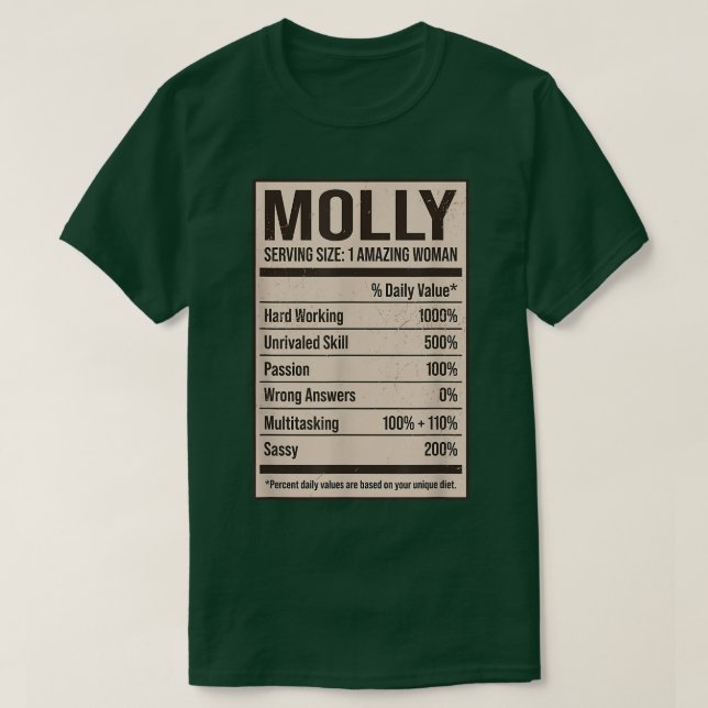 Camiseta Molly Nutrition Facts Name Nickname Alias Title Fr (Diseño del anverso)