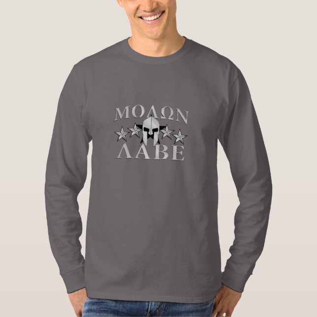 Camiseta Molon Labe Casco Espartano 5 estrellas Estilo caob (Anverso)