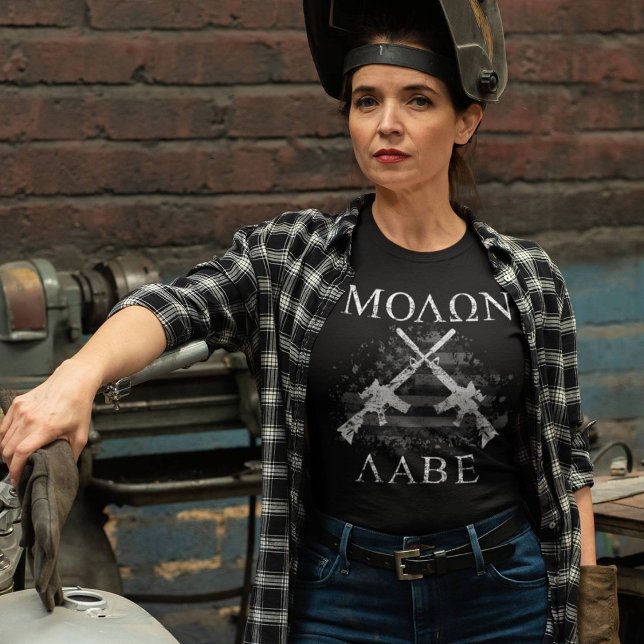 Camiseta Molon Labe Cruzados Rifles Ven y Llévalos 2A (Design available in many apparel types, sizes, colors and additional products. )