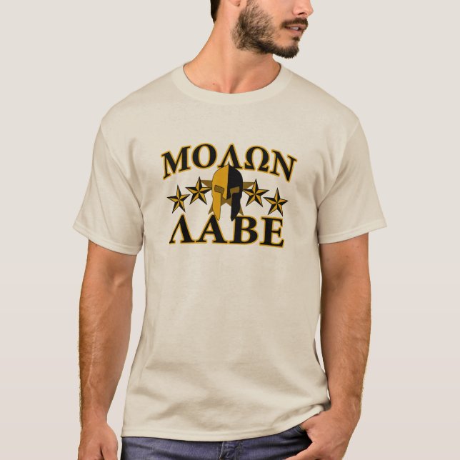 Camiseta Molon Labe Guerrero Espartano Casco 5 estrellas Or (Anverso)