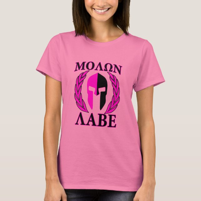 Camiseta Molon Labe Spartan Helmet Laureles Hot Pink (Anverso)