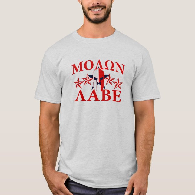 Camiseta Molon Labe Spartan Warrior Helmet 5 estrellas Patr (Anverso)