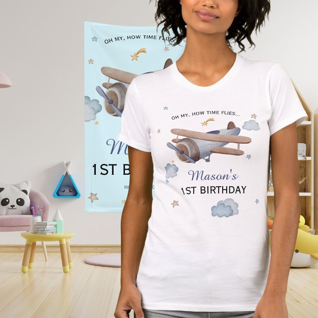 Camiseta Mom Airplane Time Flies 1st Birthday (Subido por el creador)