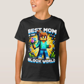 Camiseta Mom in the block world pixel gaming mother day