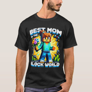 Camiseta Mom in the block world pixel gaming mother day