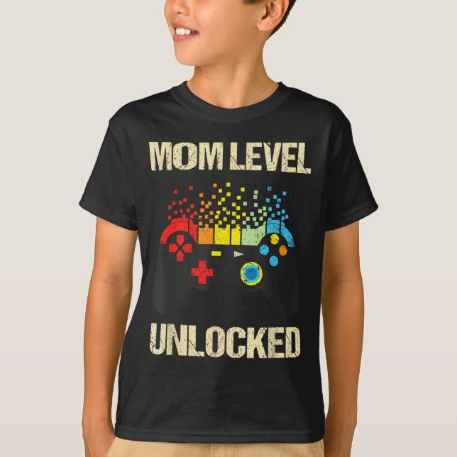 Camiseta Mom Level Unlocked Funny New Mother Gamer Mothers  (Anverso)