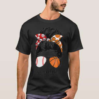 Camiseta Mom Life Baseball Basketball Mom Messy Bun Funny M