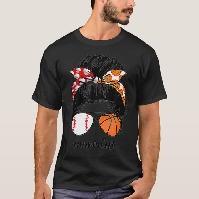 Camiseta Mom Life Baseball Basketball Mom Messy Bun Funny M (Anverso)