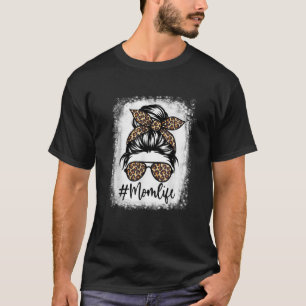 Camiseta Mom Life Bleached Mom Life Leopard Messy Bun