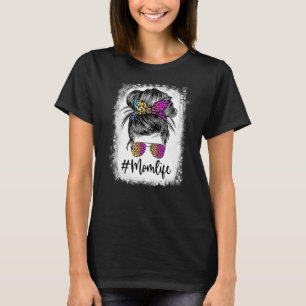 Camiseta Mom Life Bleached Mom Life Leopard Messy Bun