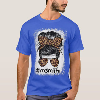 Camiseta Mom Life Bleached Mom Life Leopard Messy Bun 