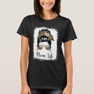 Camiseta Mom Life Bleached Mom Life Leopard Messy Bun 1