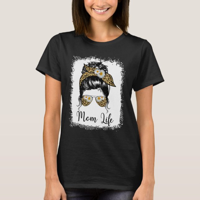 Camiseta Mom Life Bleached Mom Life Leopard Messy Bun 1 (Anverso)