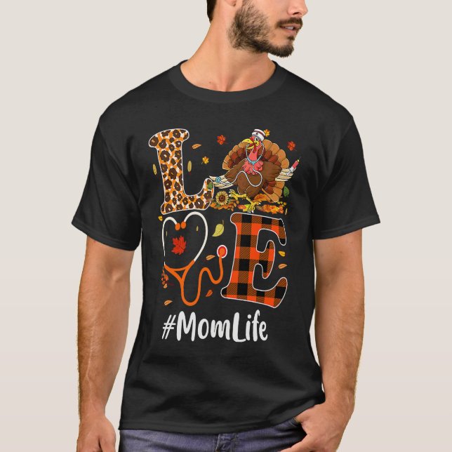 Camiseta Mom Life Love Thanksgiving Leopard Stethoscope  Tu (Anverso)