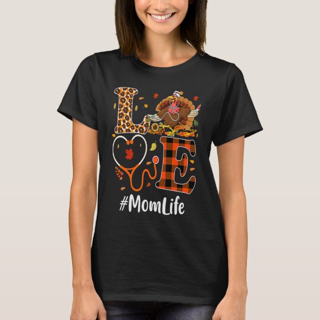 Camiseta Mom Life Love Thanksgiving Leopard Stethoscope  Tu (Anverso)