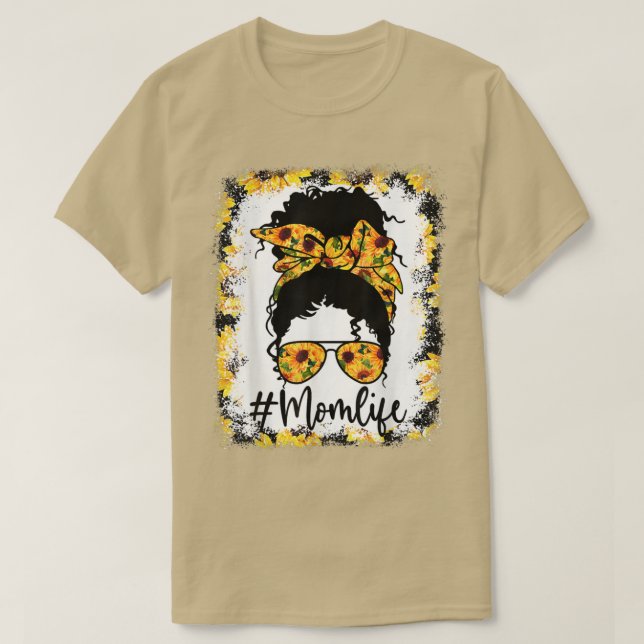Camiseta Mom Life Messy Bun Black Mama Sunflower Mothers Da (Diseño del anverso)