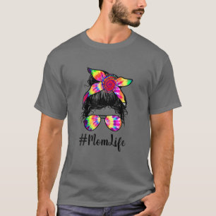 Camiseta Mom Life Messy Bun Tie Dye Glasses Bandana Mama Mo