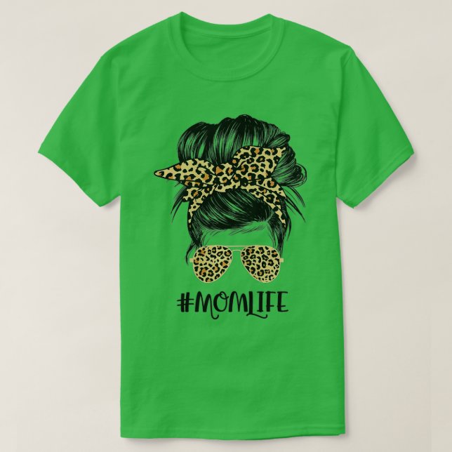 Camiseta Mom Life Messy Hair Bun Leopard Women Mother's Day (Diseño del anverso)