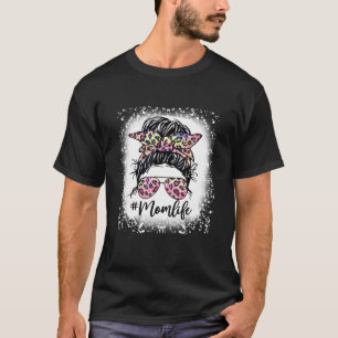 Camiseta Mom Life Pink Leopard Messy Bun Bleached Mothers D