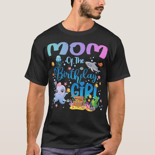 Camiseta Mom Of The Birthday Girl Sea Fish Ocean Aquarium (Anverso)