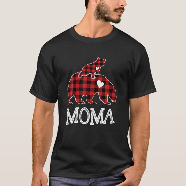 Camiseta Moma Bear Navidades Xmas Pajama Red Plaid Buffalo (Anverso)