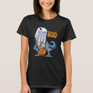 Camiseta Momia de esqueleto montando dinosaurio T rex Hallo