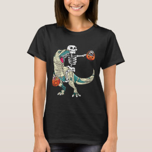 Camiseta Momia de esqueleto montando dinosaurio T Rex Hallo