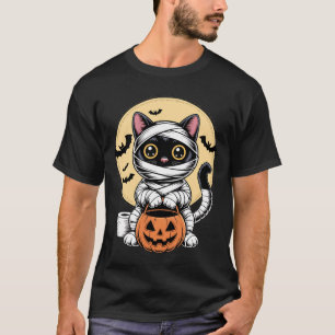Camiseta Momia de Gato Negro Hombres Mujeres Niños Hallowee