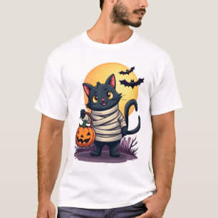 Camiseta Momia de gato negro hombres mujeres niños Hallowee