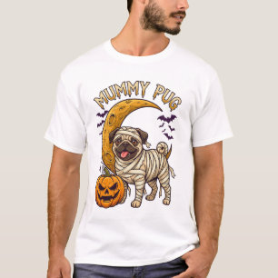 Camiseta Momia Pug Perro Calabaza Luna Creciente