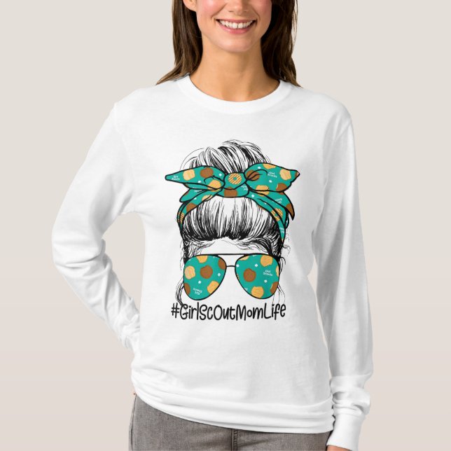 Camiseta Momlife Messy Bun Scout Para Chicas Galletas Mamá (Anverso)