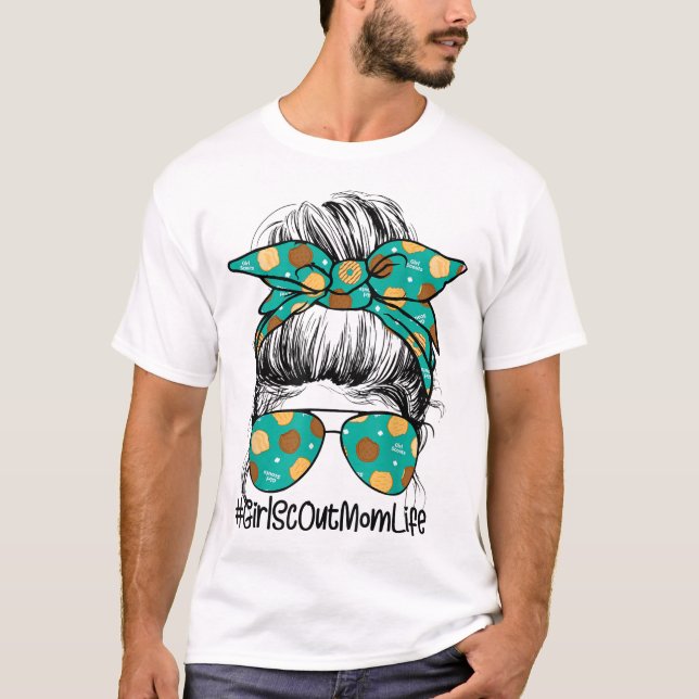 Camiseta Momlife Messy Bun Scout Para Chicas Galletas Mamá (Anverso)
