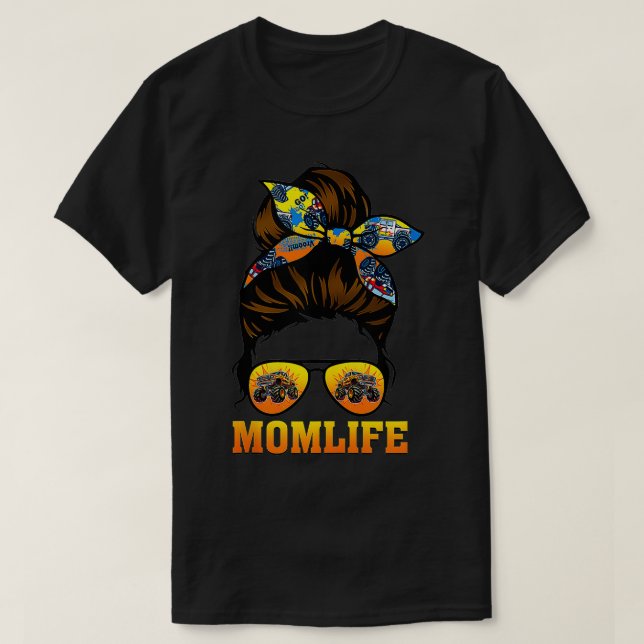 Camiseta Momlife Mom Monster Truck Amantes de Messy Bun (Diseño del anverso)