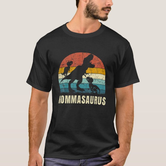 Camiseta Momma Dinosaur Mommasaurus 2 Dos Niños Hija Hijo (Anverso)